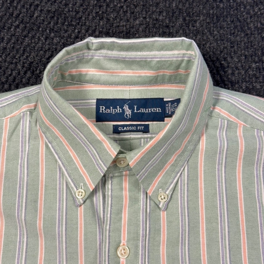 Vintage Polo Ralph Lauren Oxford Dress Shirt Mens 15.5 32/33 Classic Fit Striped - Picture 2 of 12